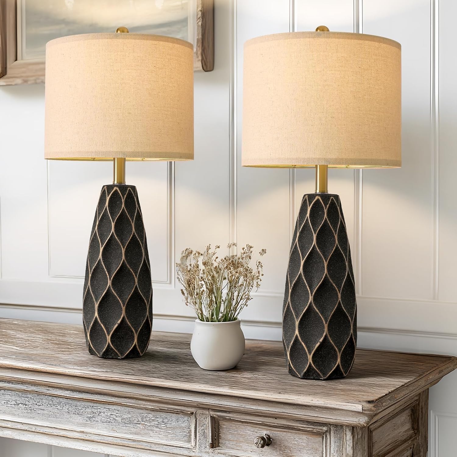 PORTRES 27.5" Ceramic Table Lamps for Bedroom Living Room Lamps Set of 2 Modern Bedside Nightstand Lamp Farmhouse Vintage Rustic Boho…