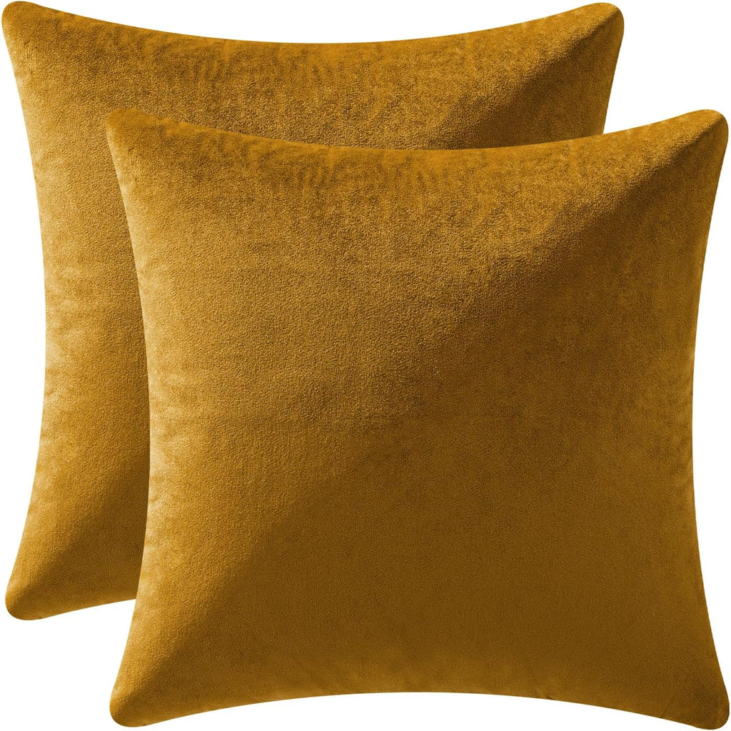 Miulee 24x24 Inch Euro Sham Velvet Pillow Covers, Set of 2 Large Square Spring Decorative Pillows -Mustard Yellow Super Soft for King Bed,…