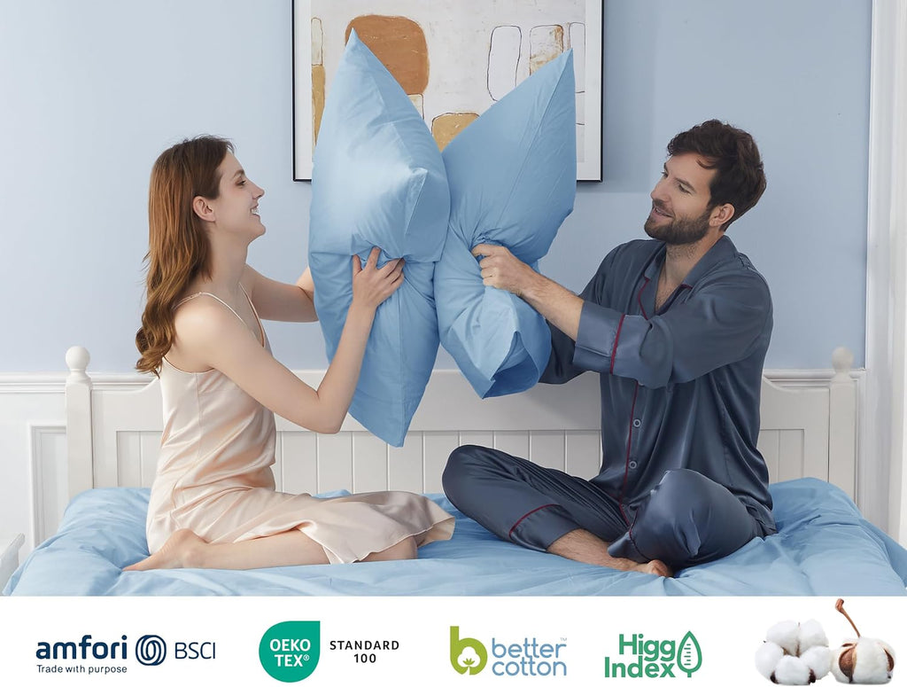 Homtec Pillow Cases, King Size Cotton Percale Weave Pillowcases, Pre-Shrunk Breathable and Hypoallergenic Pillowcases, Set of 2 (2 Piece Ki…
