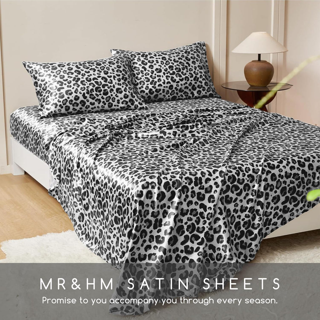 MR&HM Satin Sheets with Elastic Corner Straps, Full Size Sheets Set, 4 Pcs Silky Bedding Set with 15 Inches Deep Pocket for Mattress (…