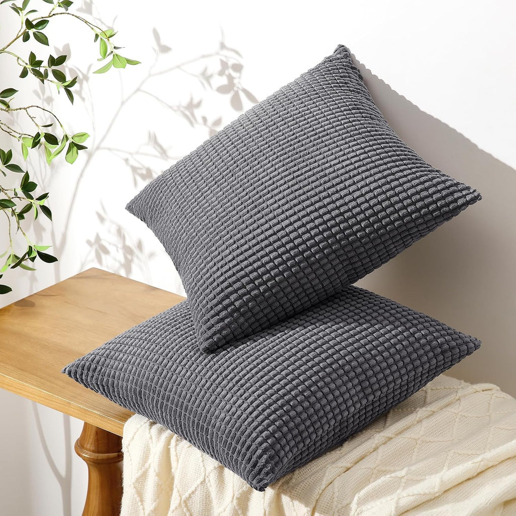 Softalker Throw Pillow Covers 16x16 Inch, Set of 2, Soft Corduroy Boho Stripe Decorative Pillow Cover, Couch Fluffy Pillow Cover for…