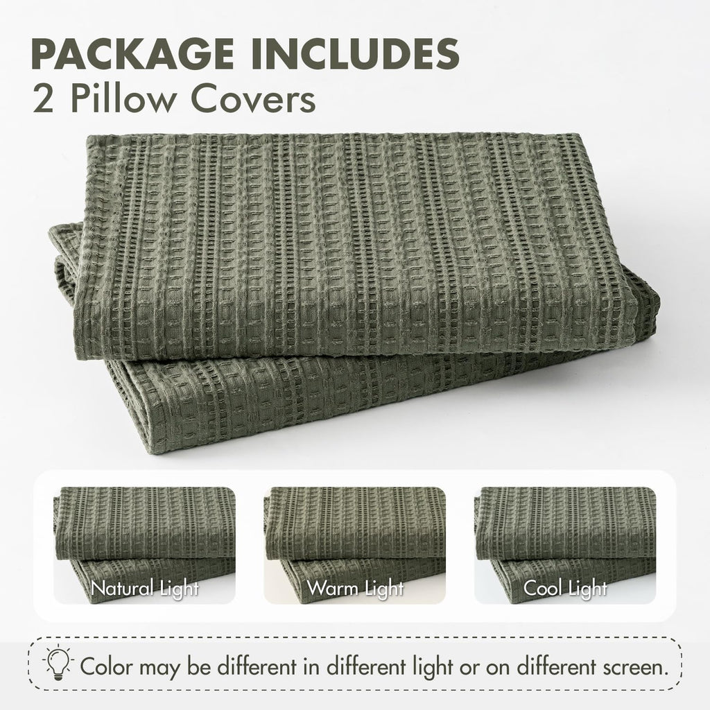 100% Cotton Waffle Pillow Shams Standard Size, 2 Pack 20x26 Decorative Pillow Covers for Bed Couch Sofa, Neutral Weave Cushion Cases…