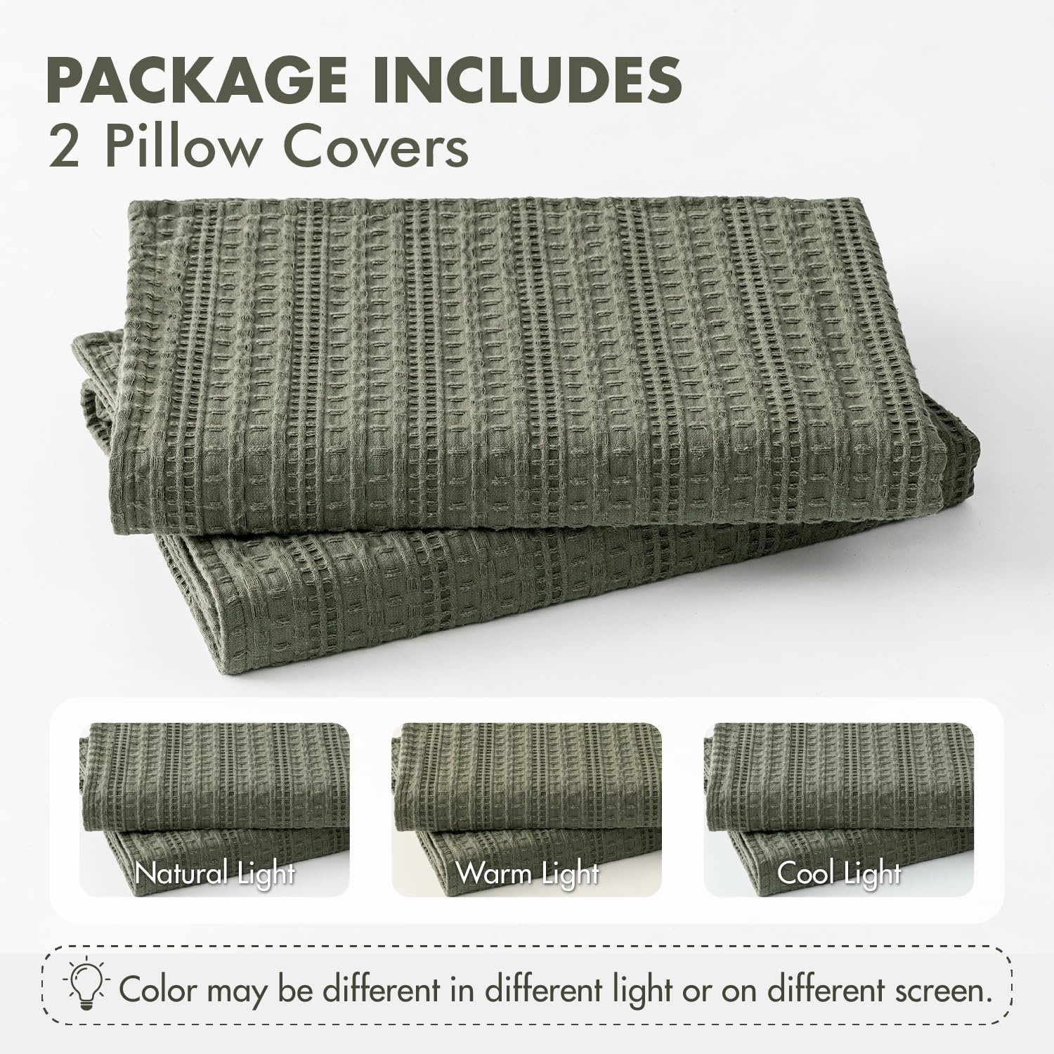 100% Cotton Waffle Pillow Shams Standard Size, 2 Pack 20x26 Decorative Pillow Covers for Bed Couch Sofa, Neutral Weave Cushion Cases…