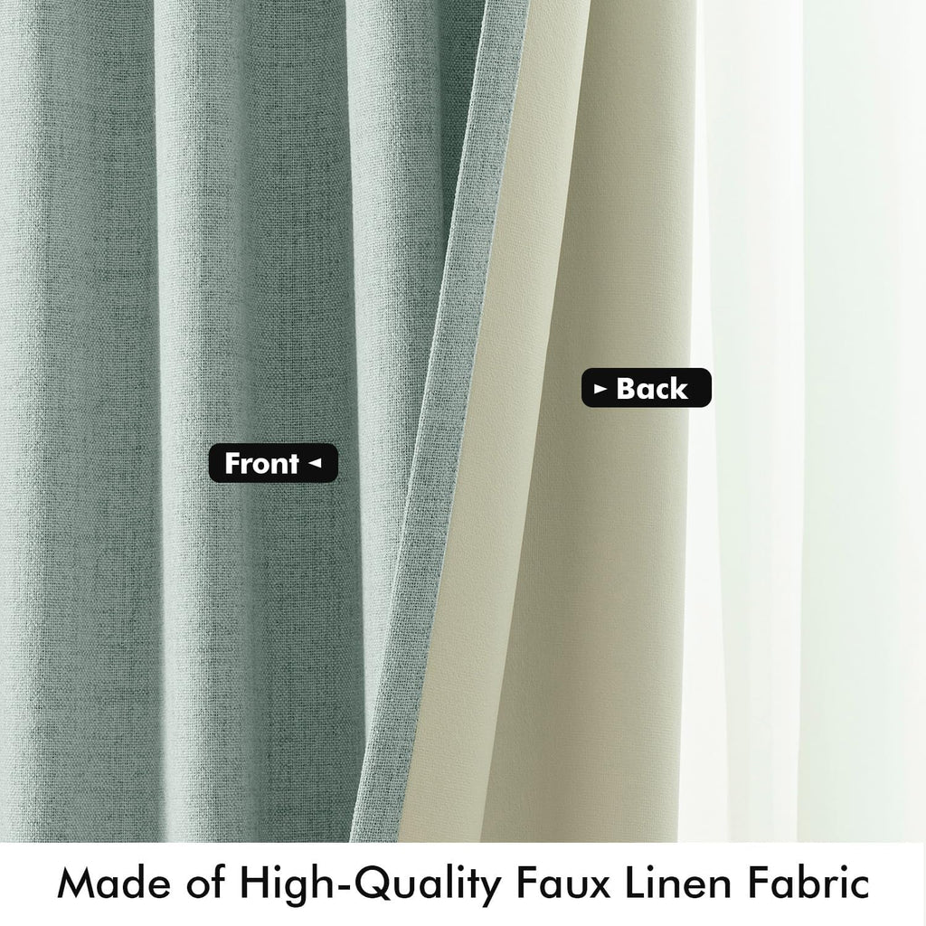 Miulee 100% Blackout Linen Curtains for Bedroom, Seafoam Green Solid Luxury Decor Thermal Insulation Room Darkening Drapes for Living Room…