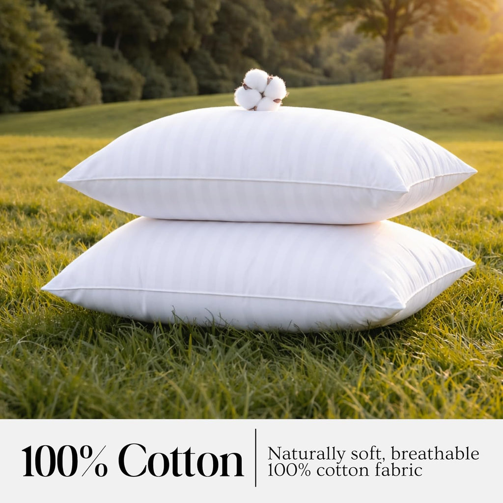 DEAIMER HOME Pillow Protectors Queen/Standard (20 x 28 inches), Pack of 2 – 100% Cotton White Striped Pillow Covers with Zipper, Bre…