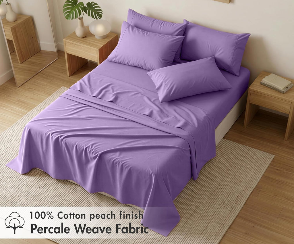 Ruvanti 100% Cotton Percale Sheets King Size 6 Piece Set, Cooling Bed Sheets for Hot Sleepers, Deep Pocket 16”, Breathable Lightweight & Du…