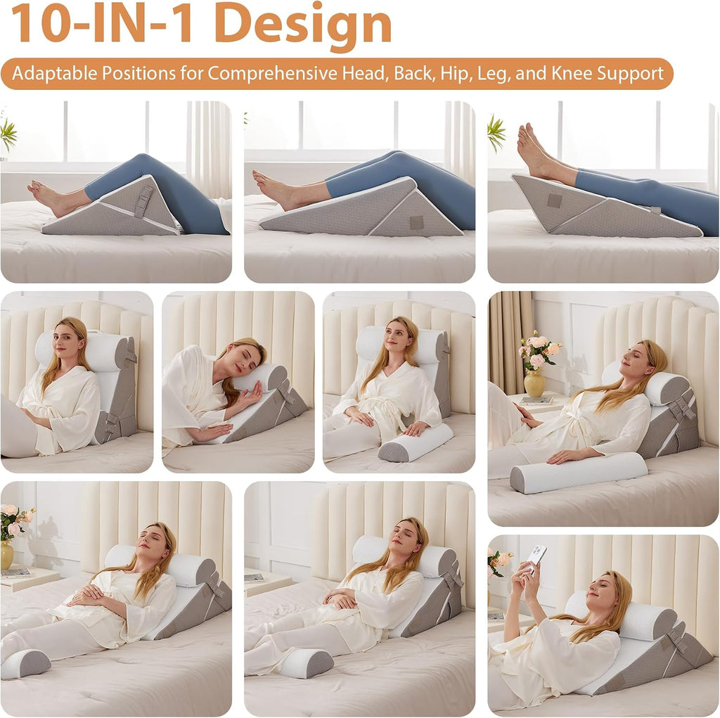 EnjoyaBetterLifeFromHere BIEEZZK 4PCS Wedge Pillow Set for After Surgery, Back Pillow for Bed Sitting up, 9&12inch Adjustable Memory Foam B…