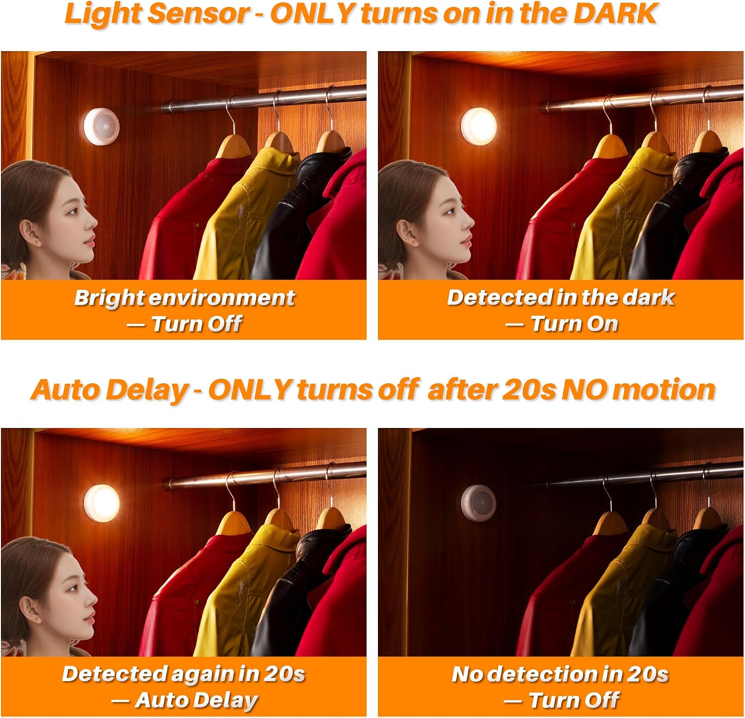 STAR-SPANGLED 3 Pack 2.8” Motion Sensor Lights Indoor AAA Battery Operated, Stick on LED Puck Light for Stairs, Under Cabinet, Closet…