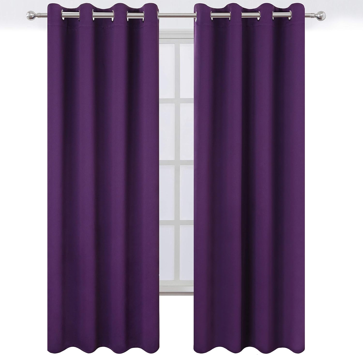 Lemomo Blackout Curtains 66 x 84 inch/Purple Curtains Set of 2 Panels/Thermal Insulated Room Darkening Bedroom Curtains 84 inch silver