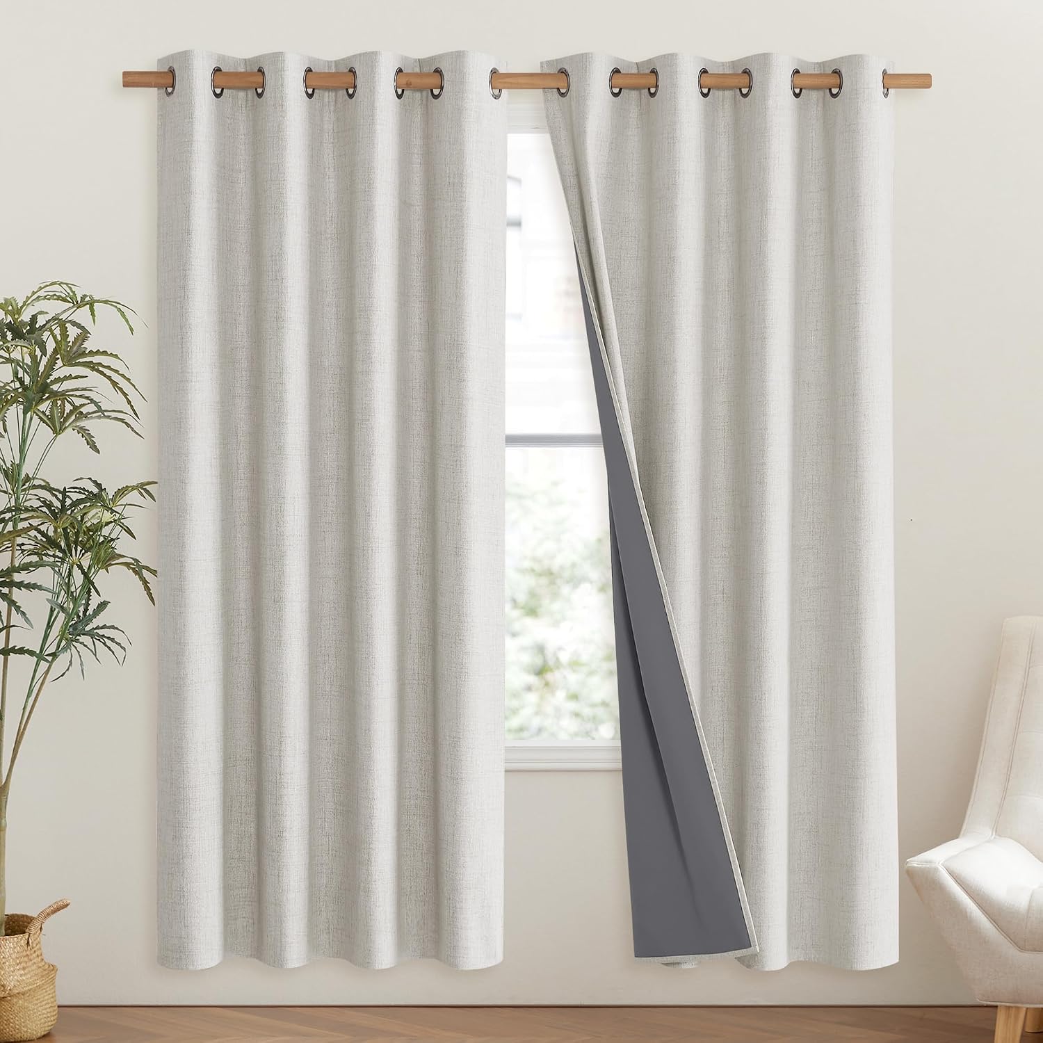 NICETOWN Snowbound Vintage Linen 100% Blackout Curtains for Living Room, Thermal Insulated Curtains 72" Long, Noise Reducing Window…