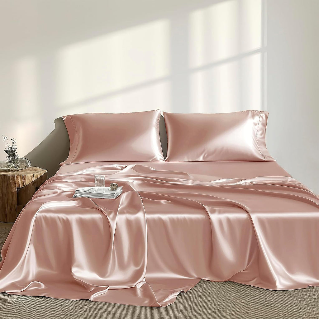 Madisonpark Madison Park Satin Sheets Twin Size, Luxurious Silky Bed Sheets, Elastic 14" Pocket fits up to 16" Mattress, Wrinkle-Free, Soft…