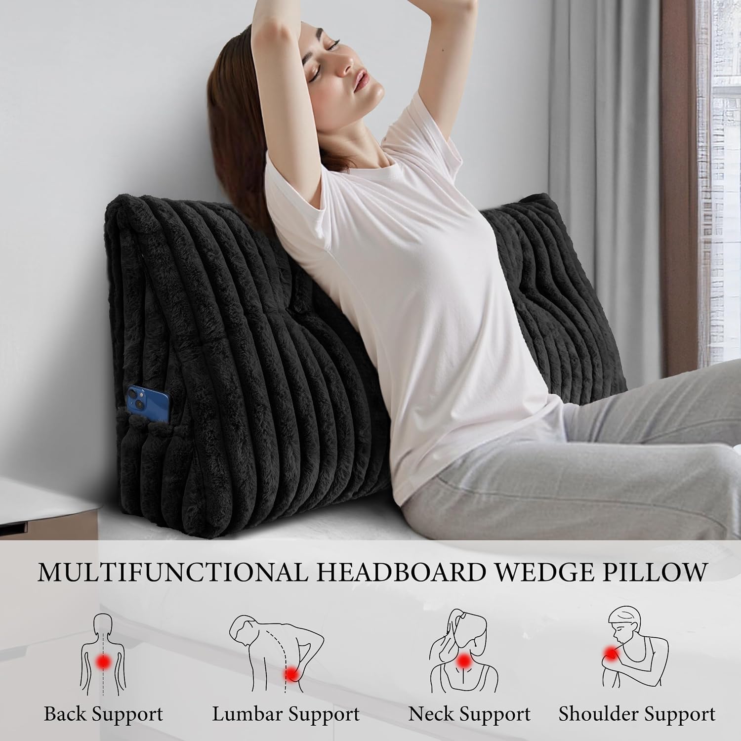 Headboard Pillow Full, Triangular Wedge Pillow Headboard Full, Cushion Headboards Reading Pillows, Backrest Pillows for Sitting in Bed or…