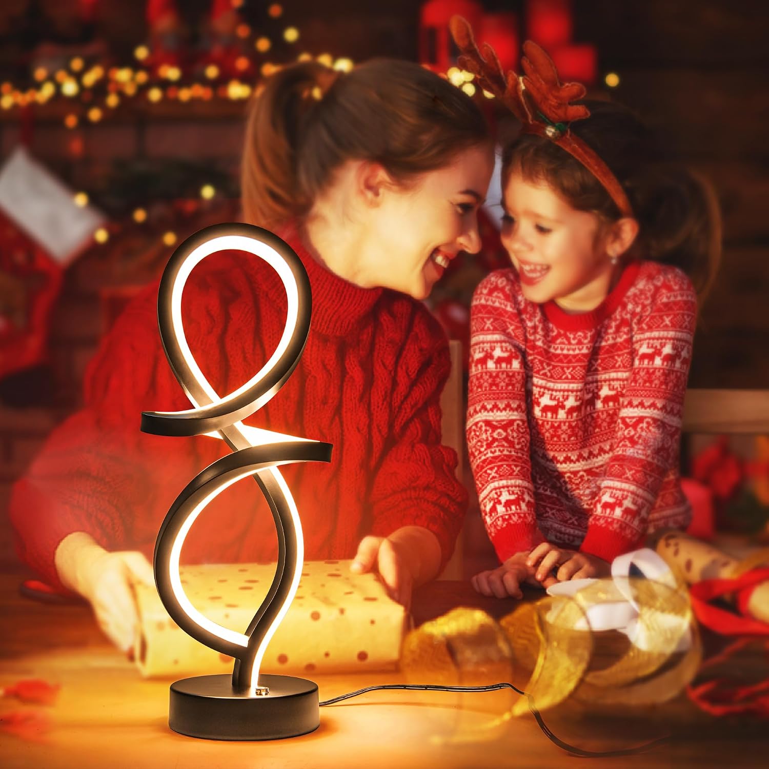 Mayful RGB Modern Table Lamp with 15W LED Spiral Spiral Design, Black Nightstand Lamp & Small Bedside Lamp, Touch Dimmable with 7 Colors…