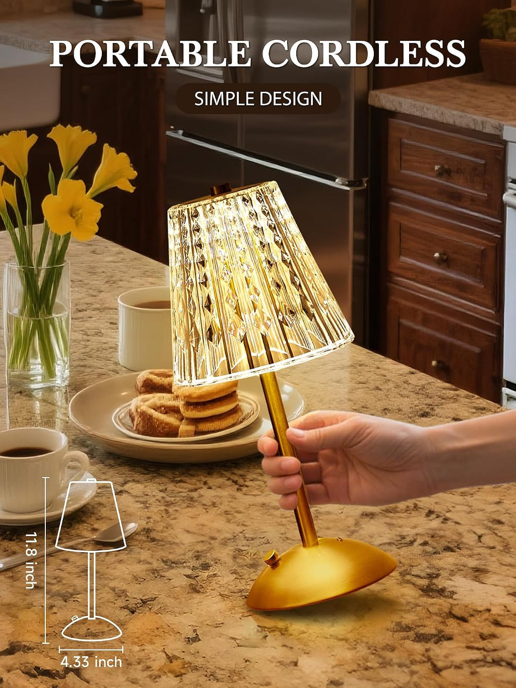 Upgraded Nightstand Lamps Set of 2, 3 Colors Dimmable Crystal Table Lamp Gold Lamp, Touch Lamp Bedroom Lamps, Rechargeable Small Lamp…