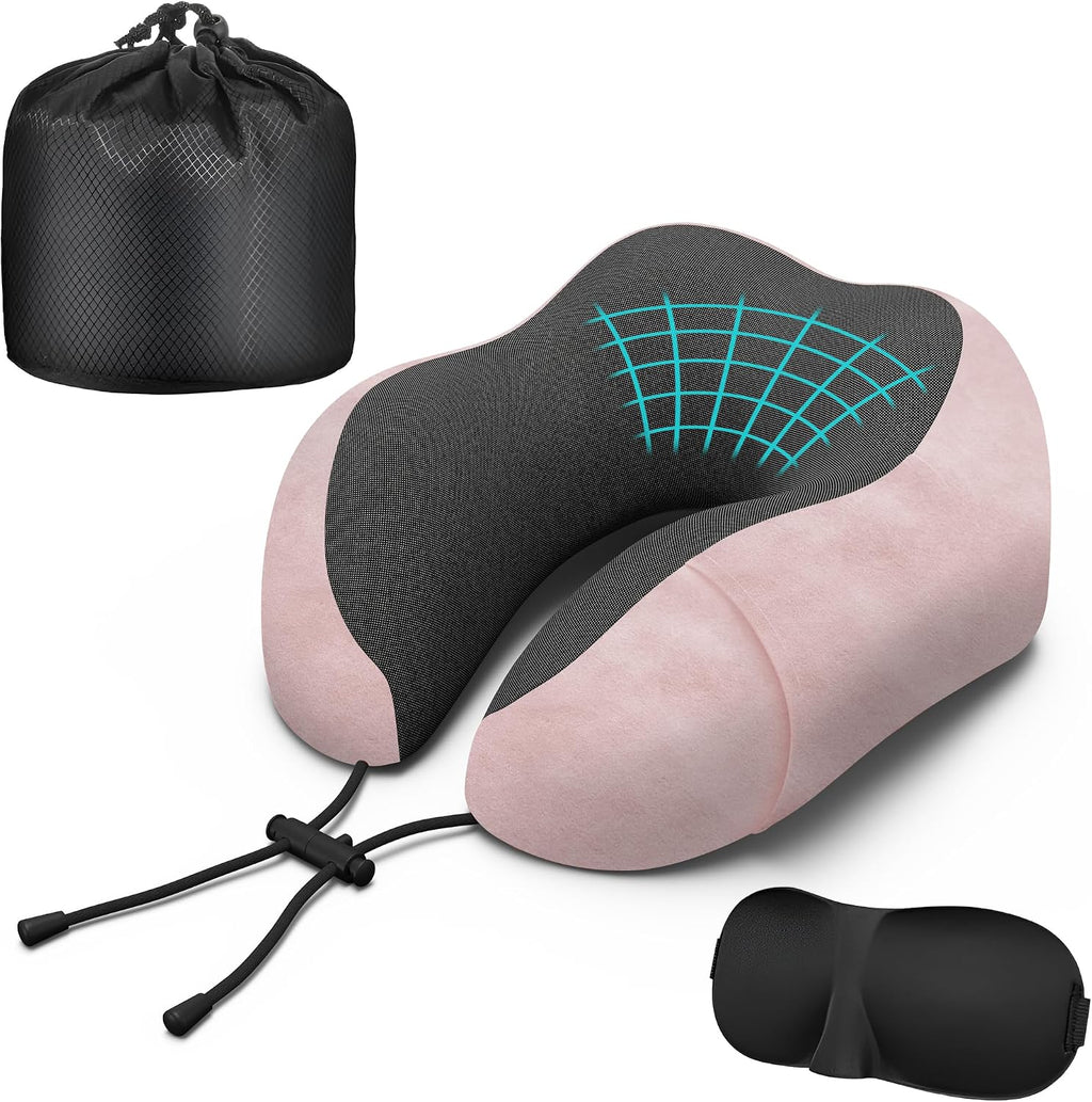 Neck Travel Pillow, Upgraded Memory Foam Pillow for Airplane, Machine Washable, Adjustable Flight Pillow, Suitable for Sleeping Airplane…