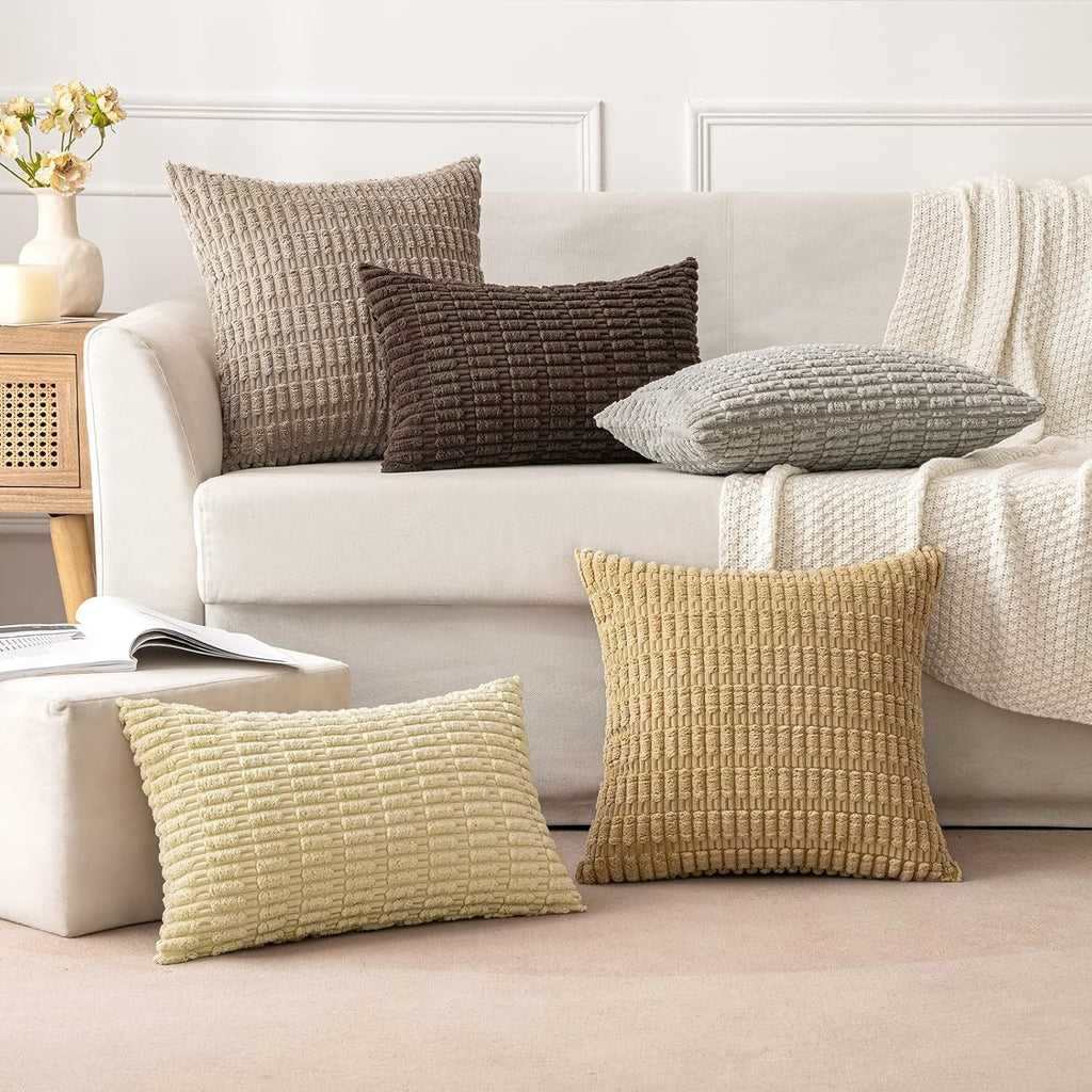 Miulee Pack of 2 Corduroy Decorative Throw Pillow Covers 16x16 Inch Soft Boho Striped Pillow Covers Modern Farmhouse Home Decor for Sofa Li…