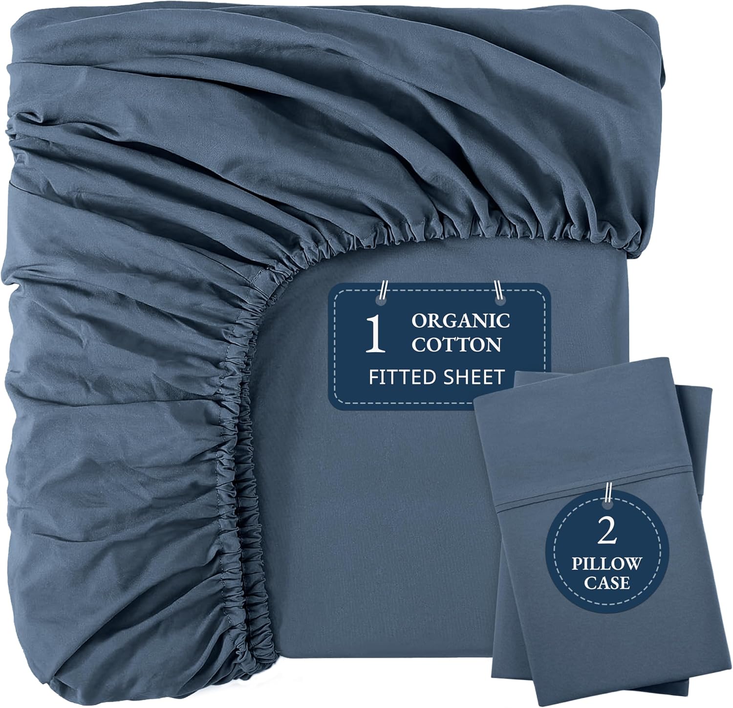 LANE LINEN Fitted Sheet King Size, 100% Organic Cotton, 3-Piece Set (1 Fitted Sheet,2 Pillowcases), Percale Weave, Ultra Soft…