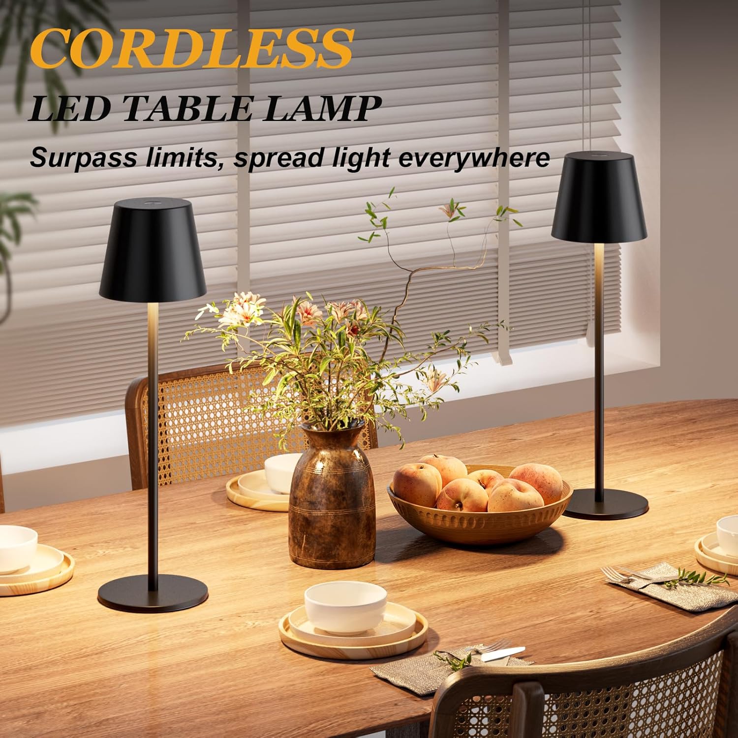 Kakanuo Cordless Table Lamp Rechargeable Black - KK 2 Pack 5000mAH Battery Operated Lamp for Counter, 3 Color Stepless Dimming Wireless…