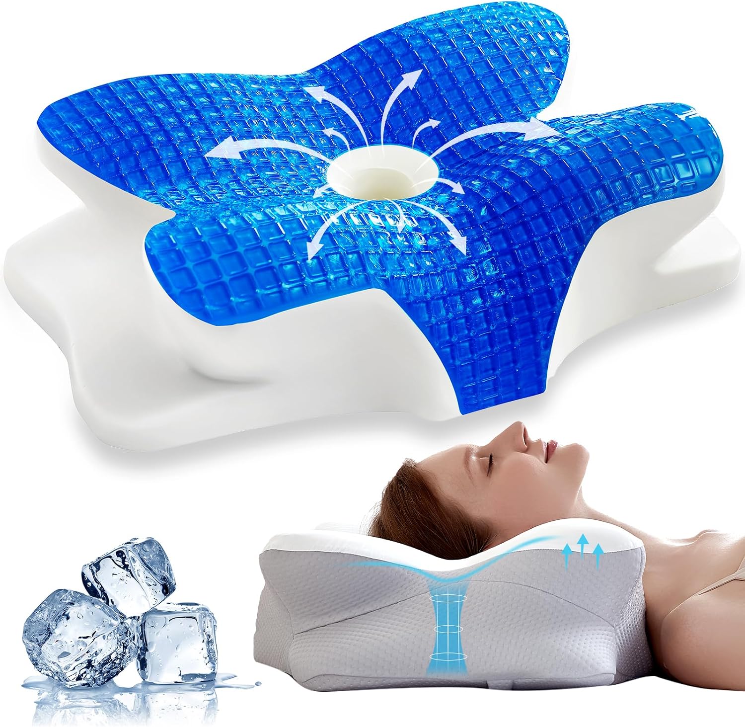 Eucior Cooling Gel Pillows for Neck and Shoulder, Cervical Pillow Cozy Sleeping, Odorless Ergonomic Contour Memory Foam Pillows for Side Back…