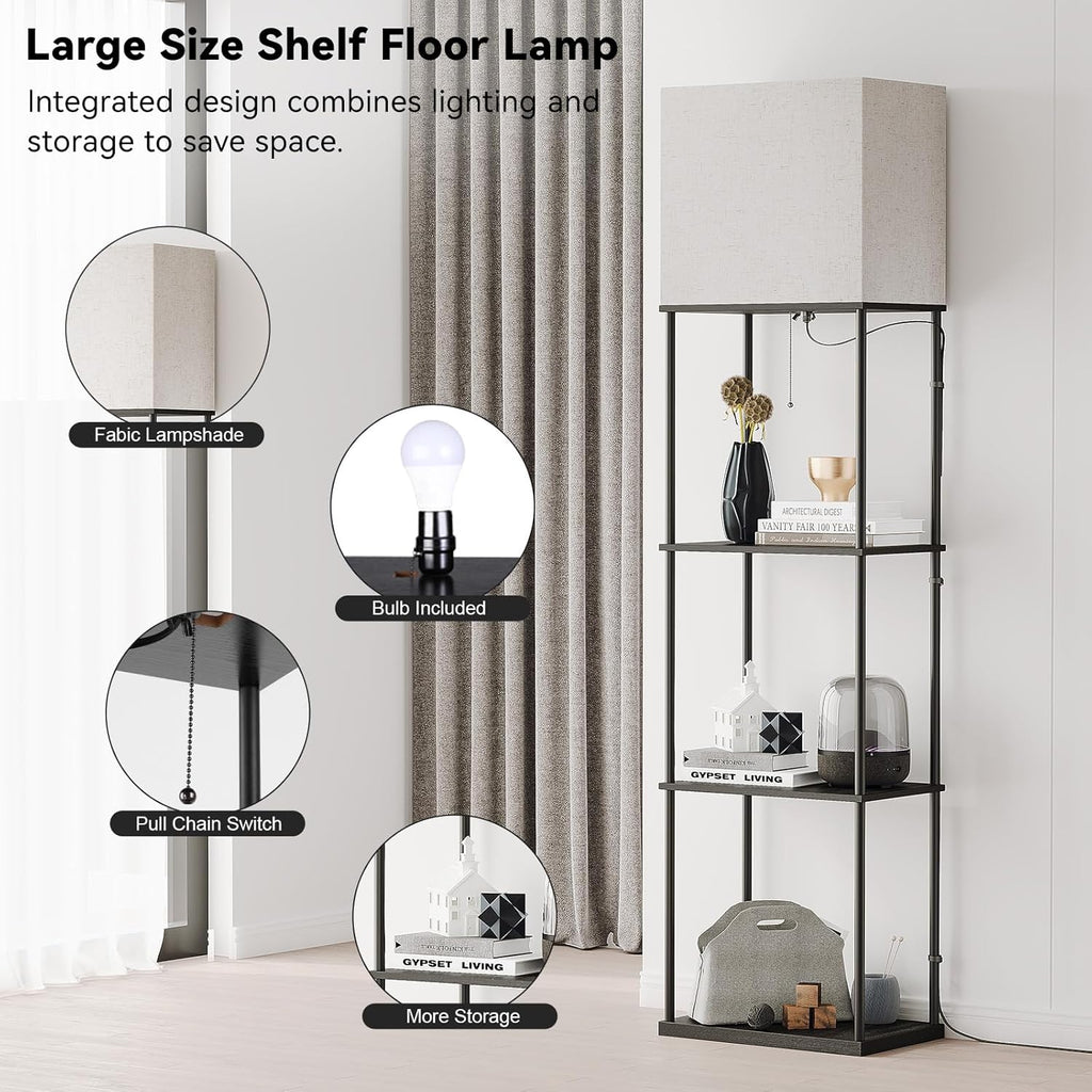 SUNMORY Large Size Floor Lamp with Shelves, 4-Tier Modern Standing Lamp with 3 Color Temperature Bulb, Tall Floor Lamp with Shelf, Corner…