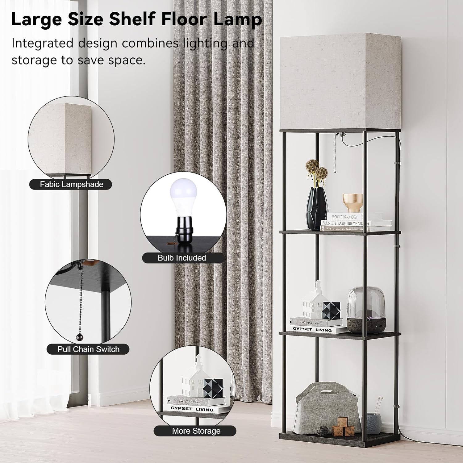 SUNMORY Large Size Floor Lamp with Shelves, 4-Tier Modern Standing Lamp with 3 Color Temperature Bulb, Tall Floor Lamp with Shelf, Corner…