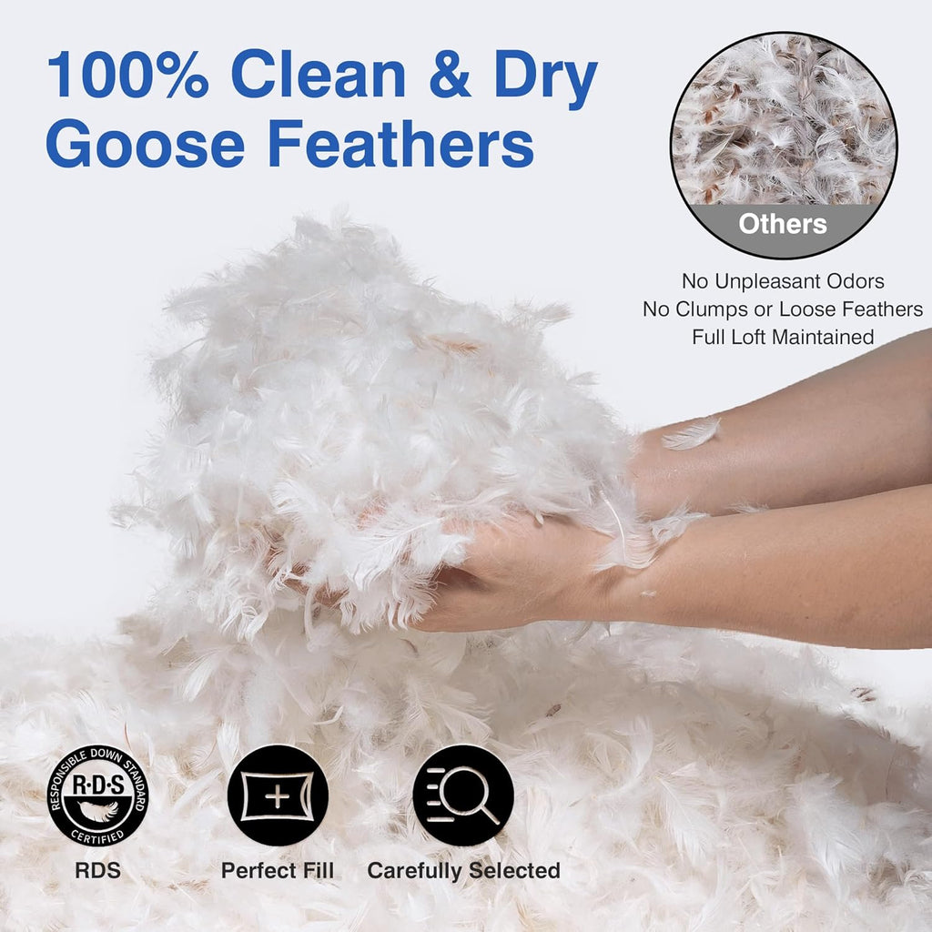 Ultra Soft Feather Pillows Queen Size Set of 2 - Hotel Goose Down Bed Pillow for Sleeping, (Down Fiber) Fluffy Support Surround Fill…