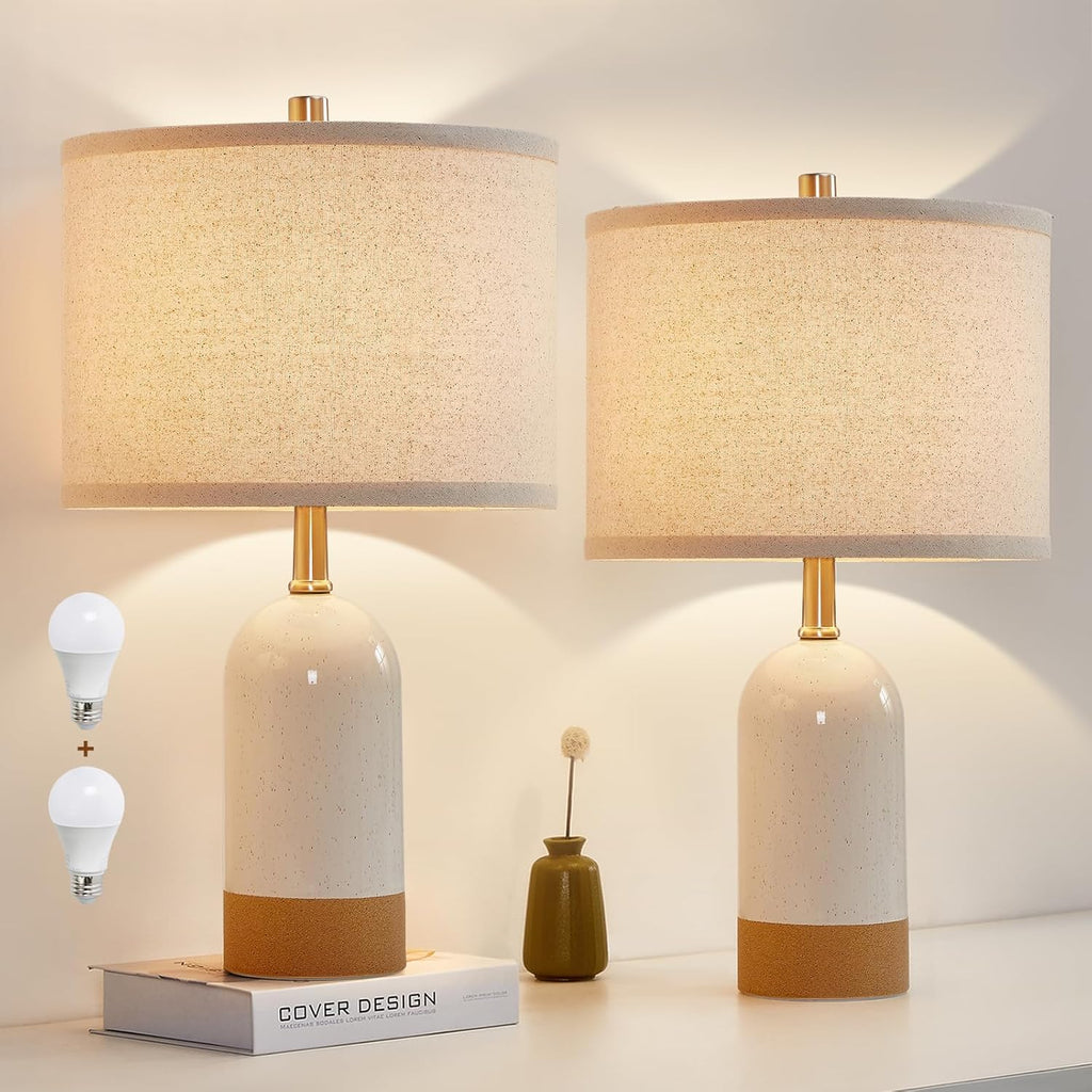 GyroVu Small Table Lamps Set of 2, Bedside Lamp for Bedroom, 21.5" Nightstand Ceramic Desk Lamp for Kids Room, Living Room, Dorm…