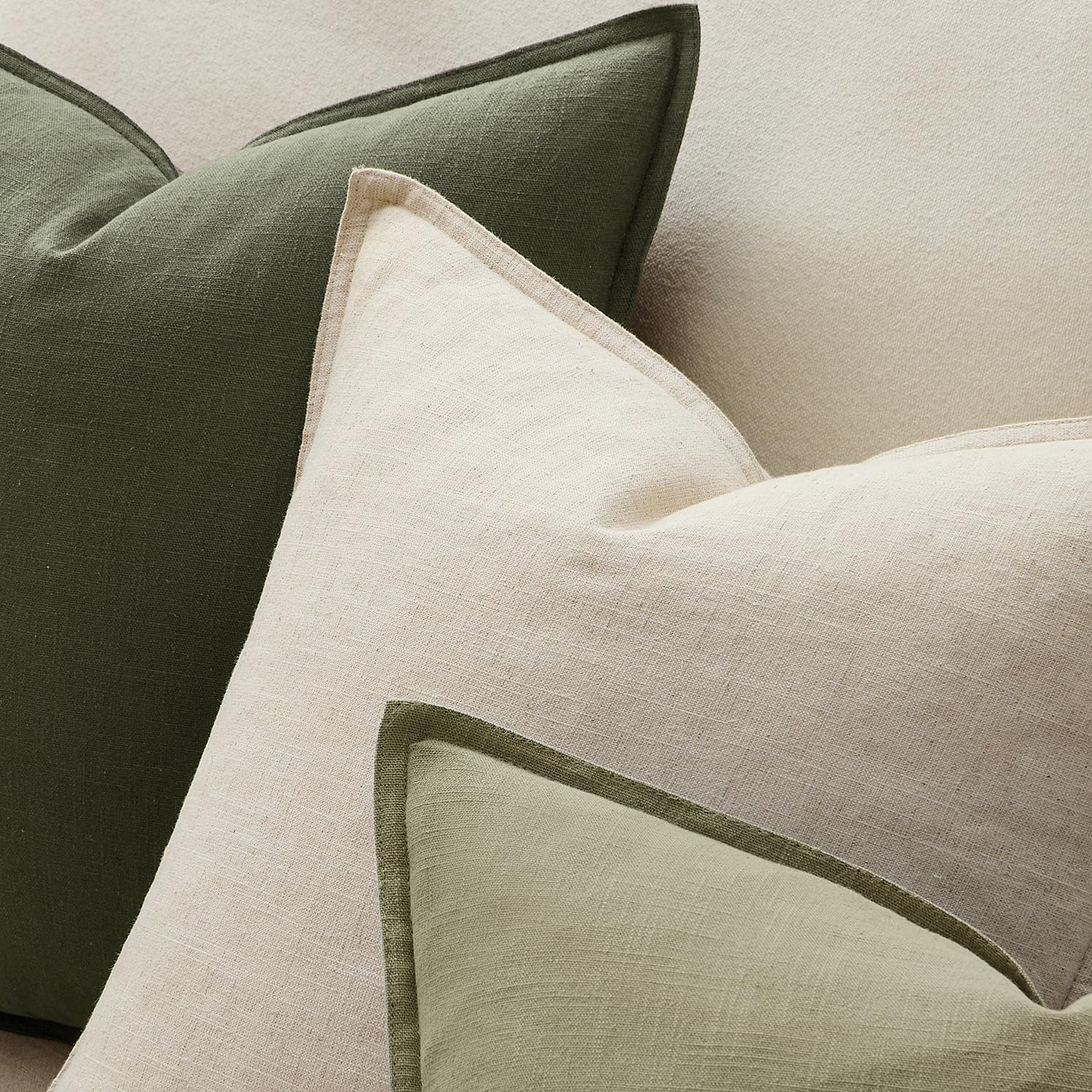 Anroduo Pack of 2 Decorative Linen Pillow Covers Rifle Green Neutral Farmhouse Boho Soild Cushion Case Soft Accent Pillowcase for Couch Sof…