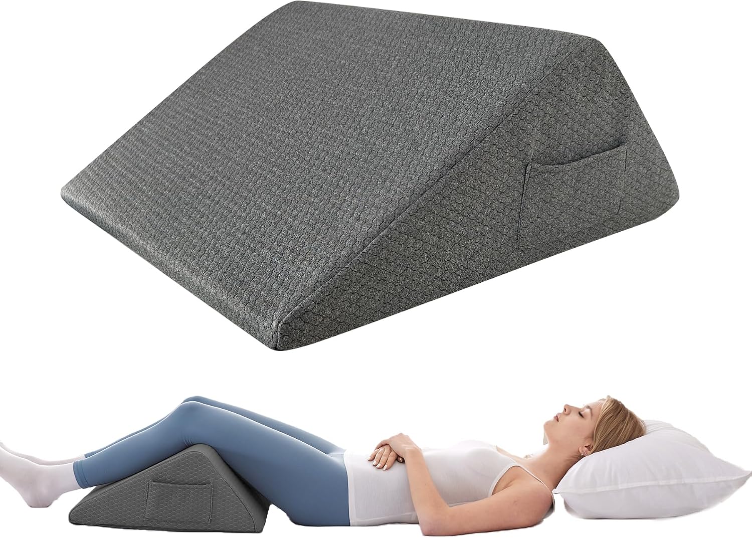 Bedluxe Knee Wedge Pillow - Memory Foam Leg Support for Sleeping, Post Surgery Triangle Pillow Wedge, Leg Elevation, Knees Hip Back (23.6 x…