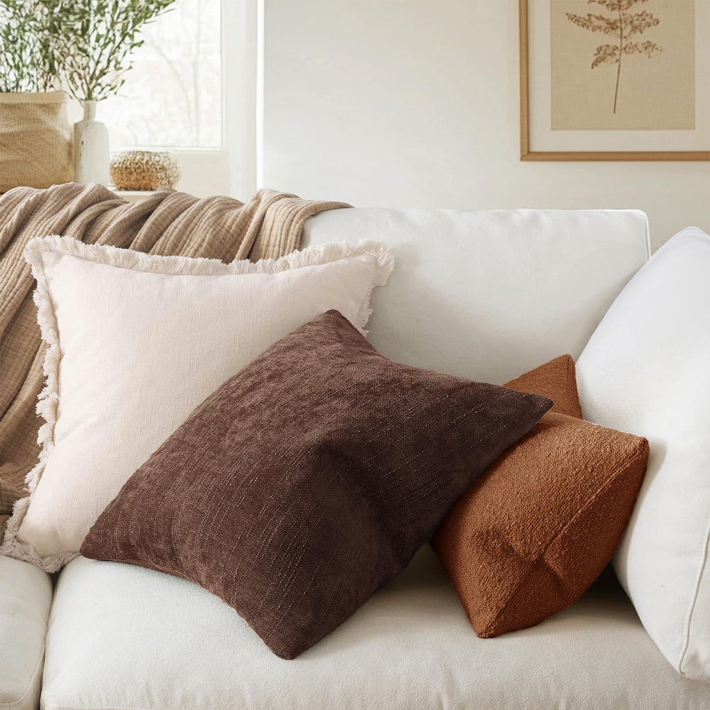 MIULEE Pack of 2 Decorative Throw Pillow Covers Soft Chenille Throw Pillows Solid Neutral Farmhouse Textured Cushion Covers for Couch…