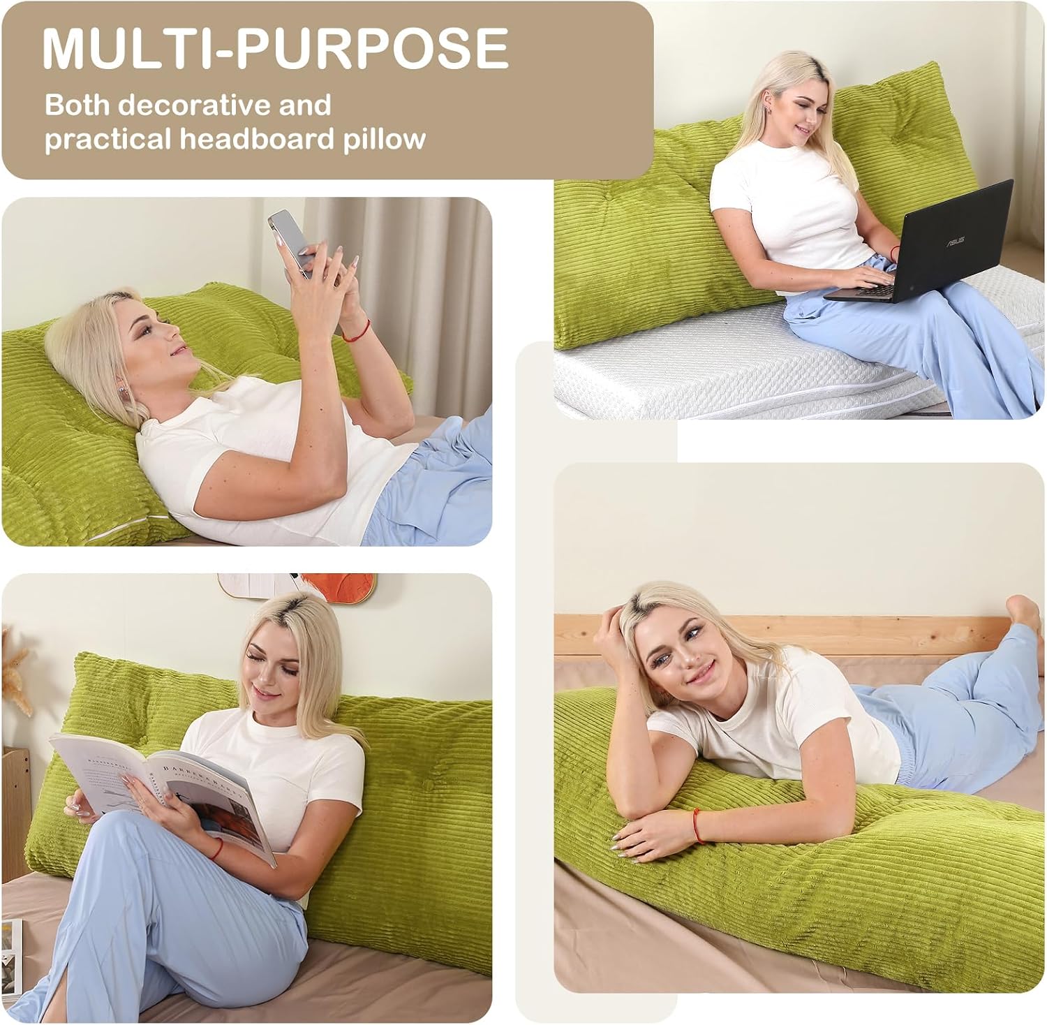 Headboard Pillow King, Wedge Headboard Pillow for Bed Sofa, Triangular Backrest Pillow with Removable Cover for Reading, Working…