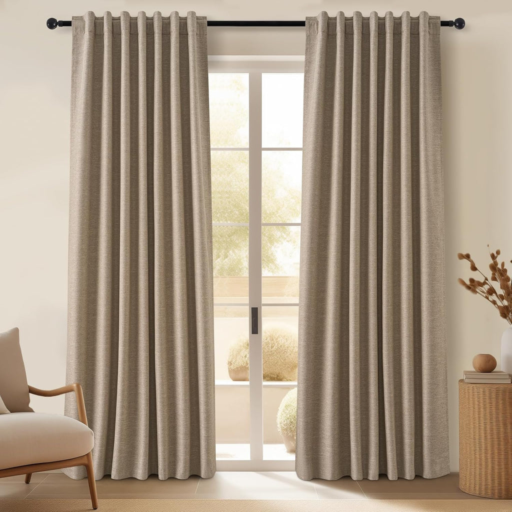 Topfinel Taupe Burlap Linen Blackout Curtains 63 Inches Long 2 Panels for Small Window Boho Farmhouse Linen Blend Texture Insulated Hook Be…