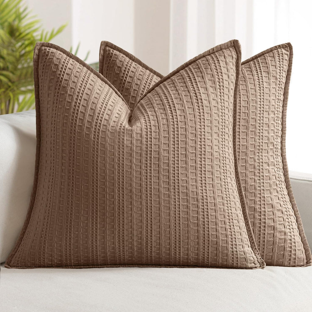 Set of 2 Decorative 100% Cotton Waffle Euro Sham Pillow Covers 26x26, Neutral Throw Pillows Weave European Cushion Cases for Couch Sofa…
