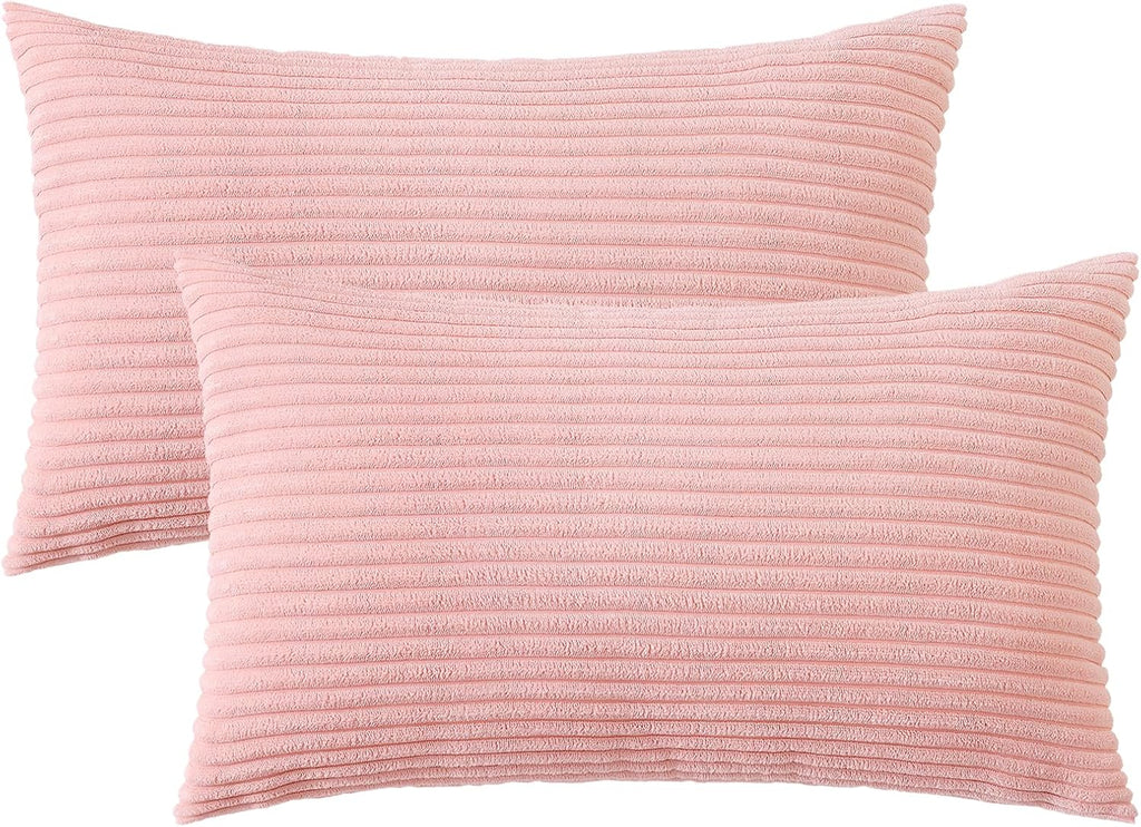 Mecatny Corduroy Summer Decorative Throw Pillow Covers 12x20 Set of 2 for Sofa Living Room, Soft Neutral Boho Couch Pillow Covers for…