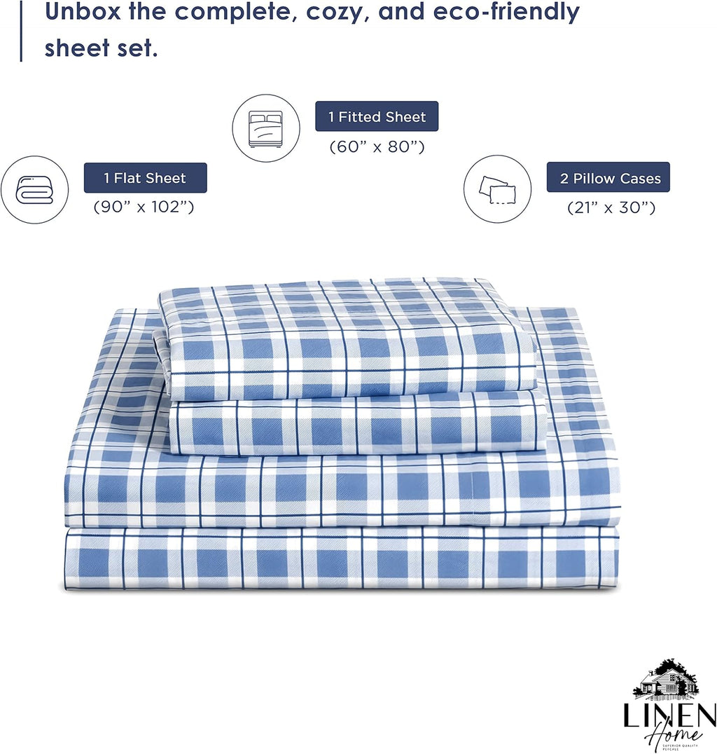 Linen Home Cotton Lyocell Blend Percale Sheet Set Queen Size - 4 Piece Deep Pocket Bedding, Pre-Washed & Shrunk, Crisp Cooling Fabric…