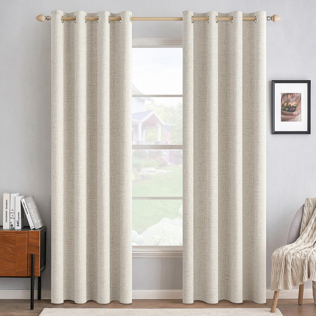 Miulee 100% Blackout Linen Curtains for Bedroom Thermal Insulated Birch Grommet Room Darkening Curtains & Drapes for Living Room Nursery 52…