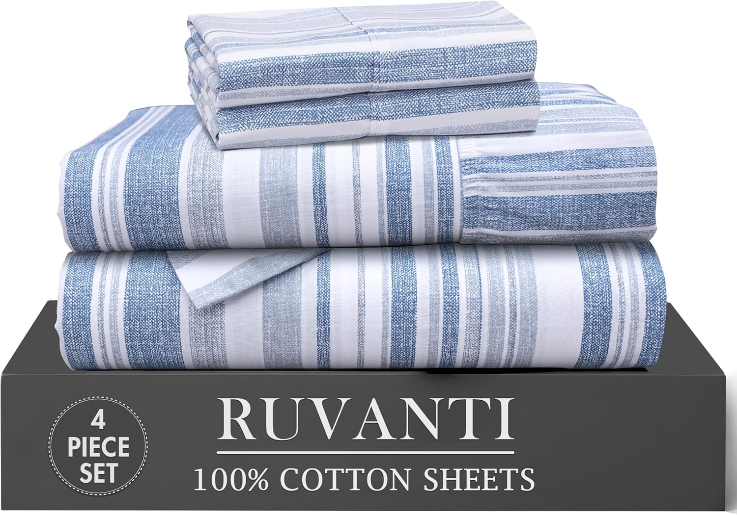 Ruvanti 100% Cotton Percale Sheets Twin Size 4 Piece Set, Cooling Bed Sheets for Hot Sleepers, Deep Pocket 16”, Breathable Lightweight & Du…