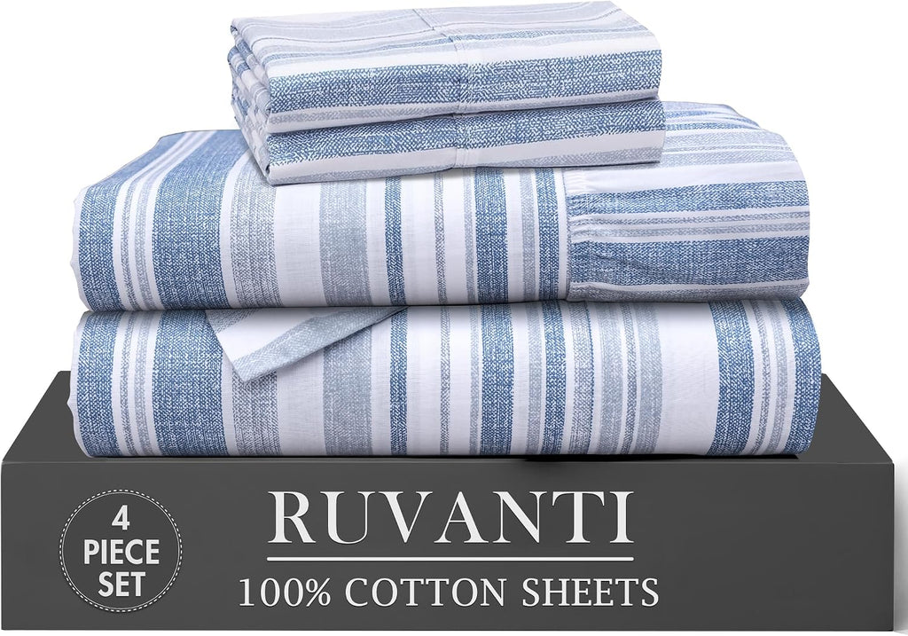 Ruvanti 100% Cotton Percale Sheets Twin XL Size 4 Piece Set, Cooling Bed Sheets for Hot Sleepers, Deep Pocket 16”, Breathable Lightweight &…