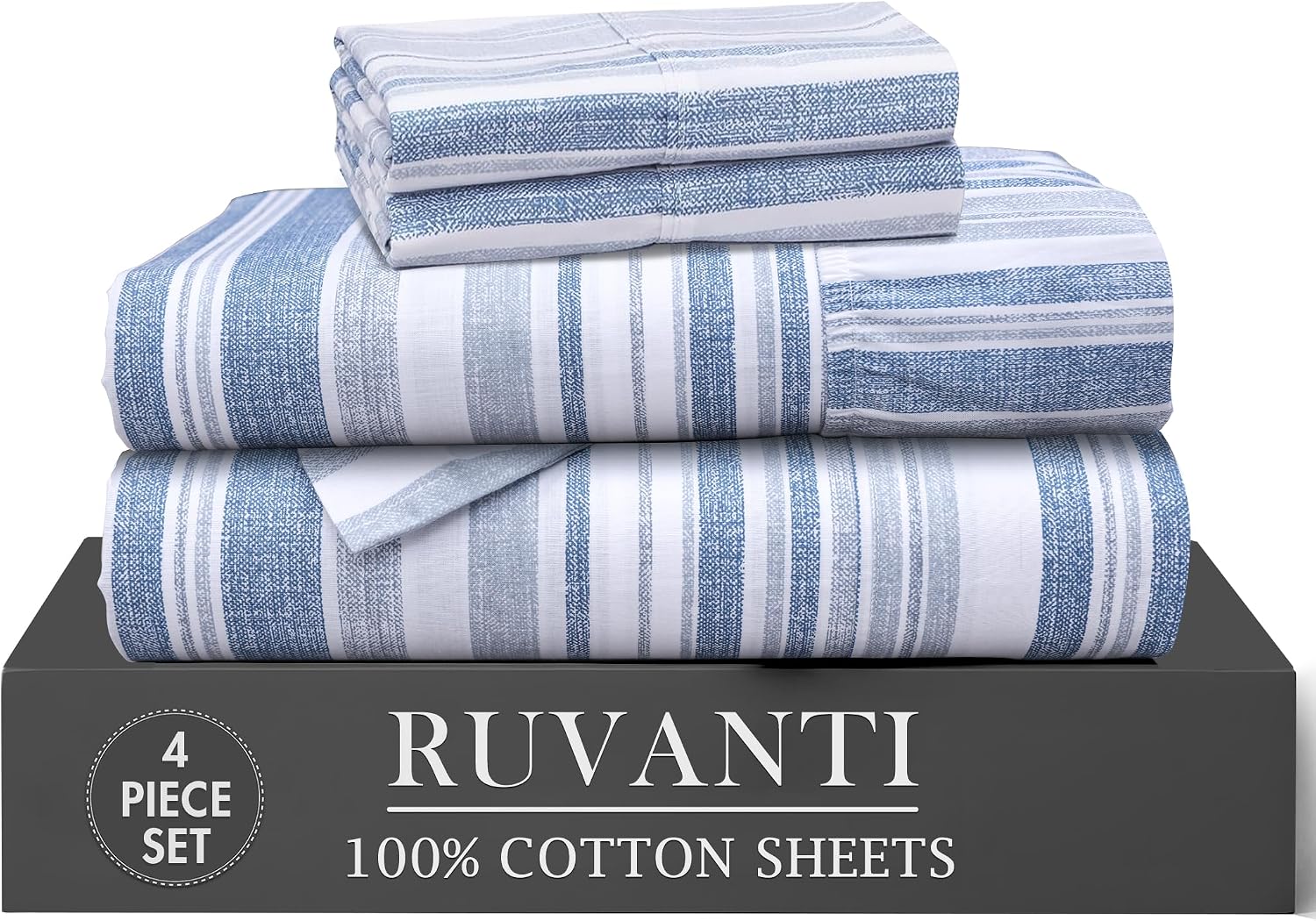 Ruvanti 100% Cotton Percale Sheets Twin XL Size 4 Piece Set, Cooling Bed Sheets for Hot Sleepers, Deep Pocket 16”, Breathable Lightweight &…