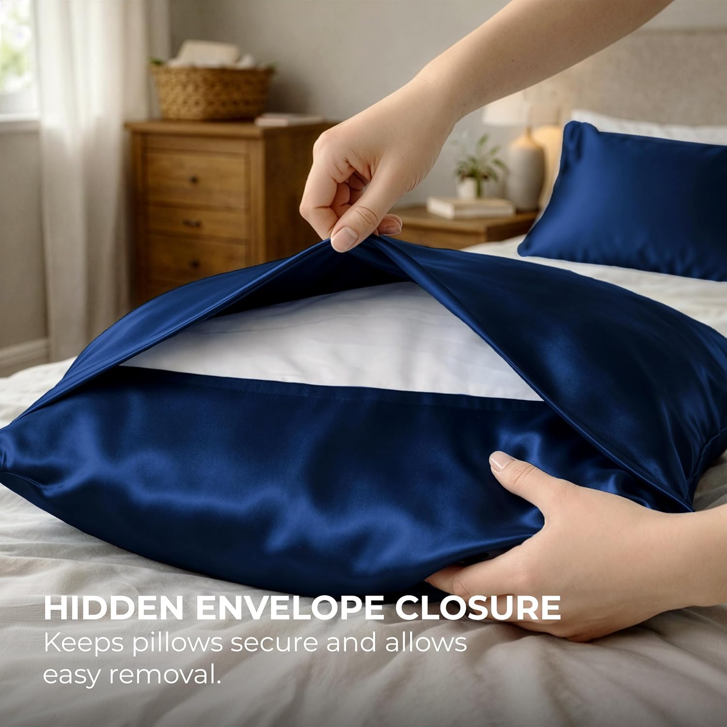 PureBedding Pure Bedding Satin Pillowcase 2 Pack - King Size (20"x40", Navy) - Silky Pillow Cases for Hair and Skin - Satin Pillow Covers w…