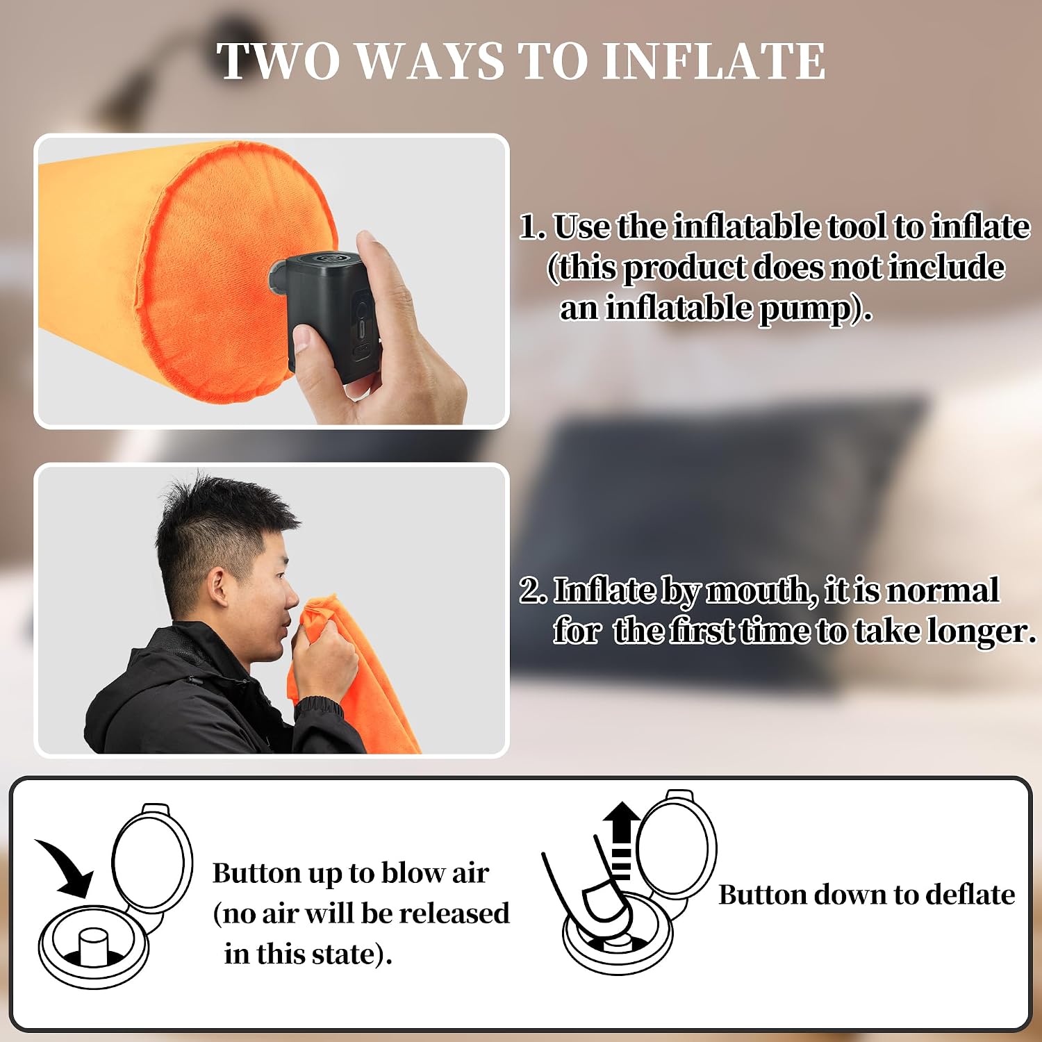 ONTYZZ Inflatable Long Body Pillow, Long Pillow for Bed, Oval Bolster Pillow for Good Sleeping and Back/Neck Support, 2pcs Orange
