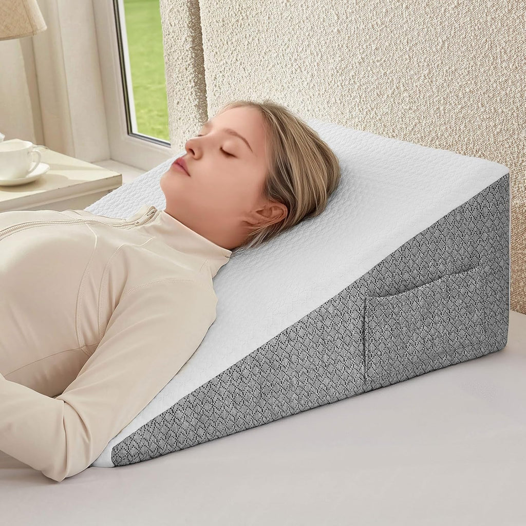 Nordjager Wedge Pillow for Sleeping & Resting, 24"x24"x7.5" Memory Foam Cushion with Grey White Patterned Polyester Cover, Ideal for…