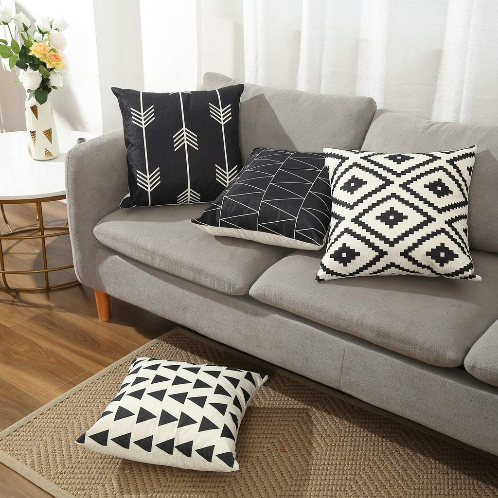 Tosewever Set of 4 Decorative Geometric 20 x 20 Inches Throw Pillow Covers - Modern Pattern Linen Square Pillow Cushion Case for Sofa Couch…