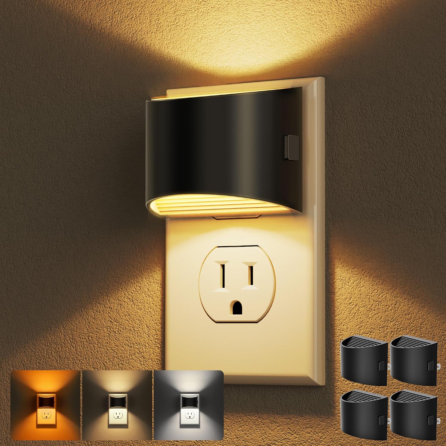 DORESshop LED Night Light[4 Pack], Night Lights Plug into Wall, Plug in Night Light with 3 Color Temperatures, Dusk to Dawn Sensor, Nightli…
