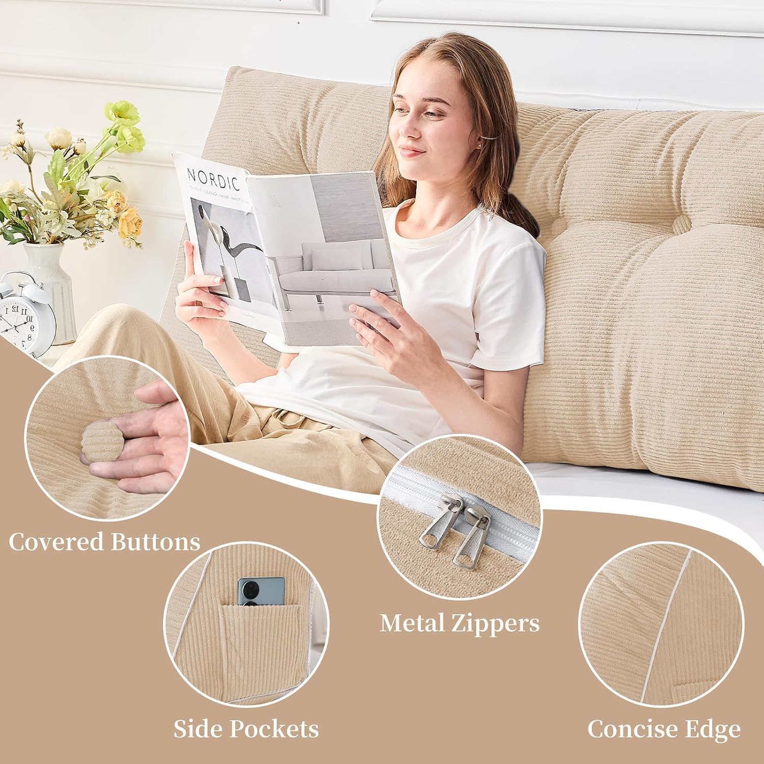 Sasttie Headboard Pillow Queen, Wedge Pillow Headboard for Sitting Up in Bed, Back-Rest Support Triangular Cushion for Reading - Features R…
