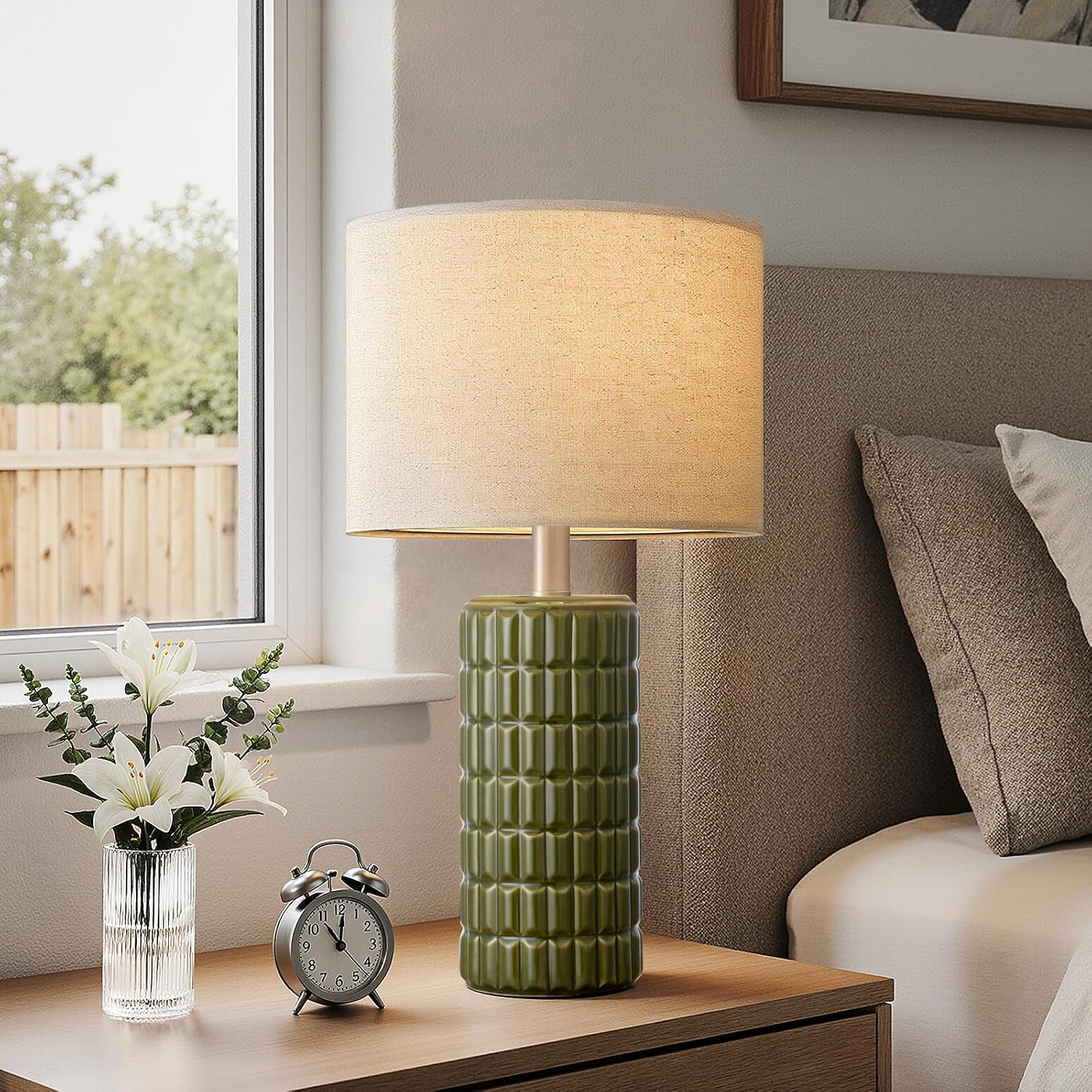 SeealleLighting 23" Modern Ceramic Table Lamps Set of 2 - Table Lamps for Living room, Farmhouse Bedside Night Stands Lamp for Bedroom, Whi…