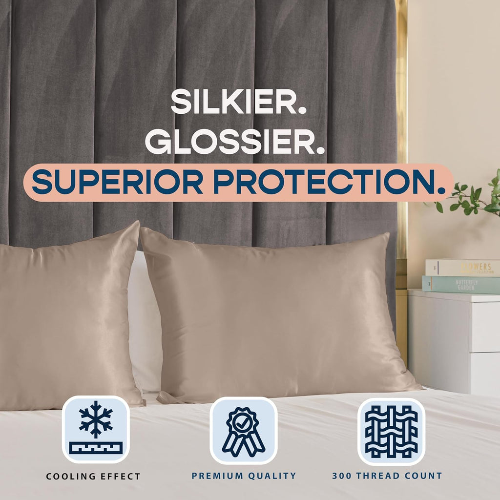 Blissford Satin Pillowcase with Zipper, for Hair and fabric comfort, Feels Soft and Cool Like a Silk Pillowcase, Satin Pillow Cases 2…