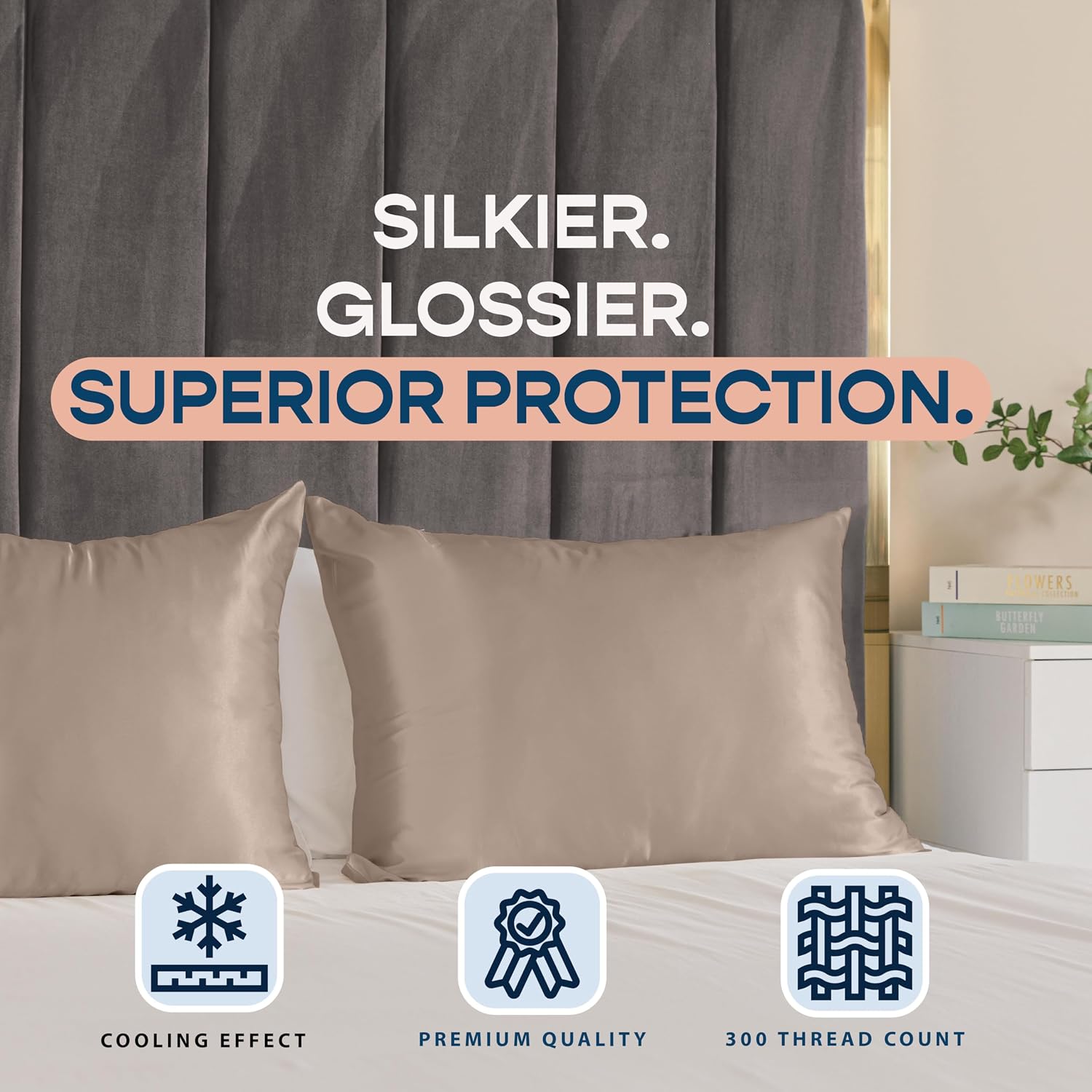 Blissford Satin Pillowcase with Zipper, for Hair and fabric comfort, Feels Soft and Cool Like a Silk Pillowcase, Satin Pillow Cases 2…