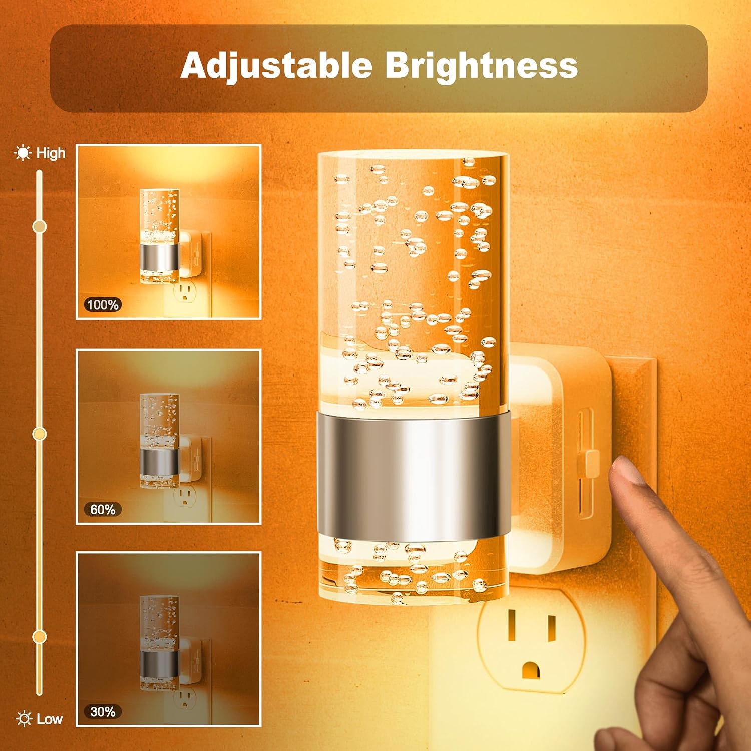 JandCase Night Light, Automatic Night Lights Plug into Wall, 2 Pack Dimmable LED Night Light with Adjustable Brightness, Night Lights…