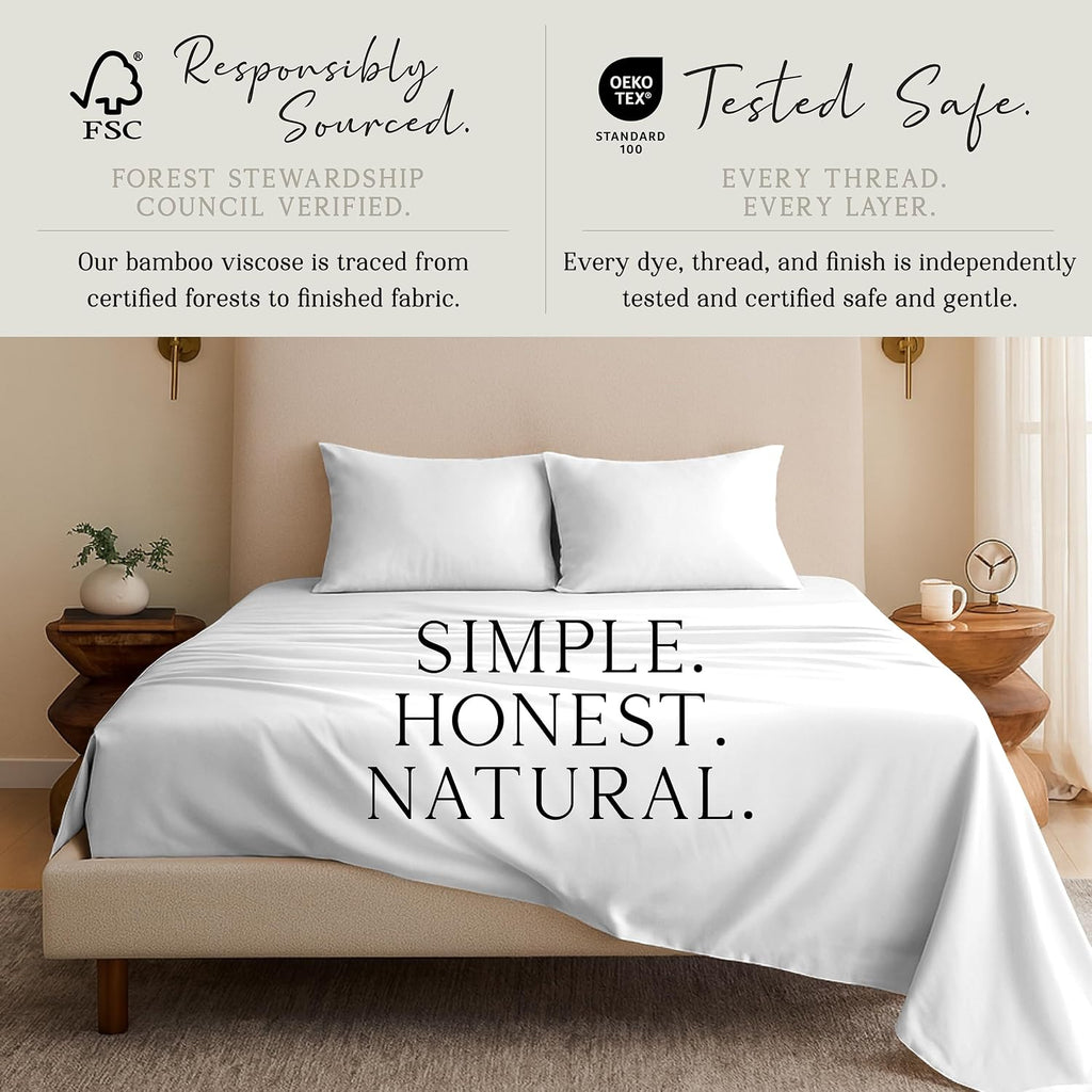 KARISSA MAE 7 Piece Pure Viscose from Bamboo Split King Size Sheet Set | 100% FSC Certified | Luxuriously Soft | Cooling | 18" Deep…